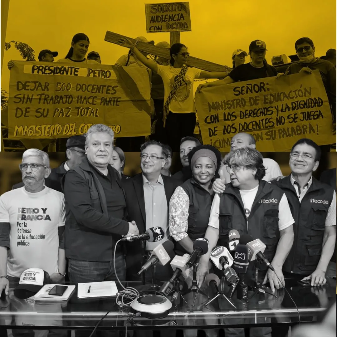 Maestros protestan contra el acuerdo entre el gobierno y el ministerio de educación.